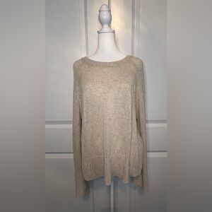 Max Studio Women’s Lightweight Linen Blend Scoop-Neck Sweater in Oatmeal Sz M